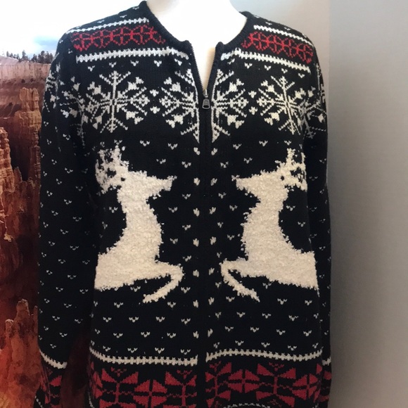 J. Jill Sweaters - J.Jill Reindeer Holiday Front Zip Sweater Size SM